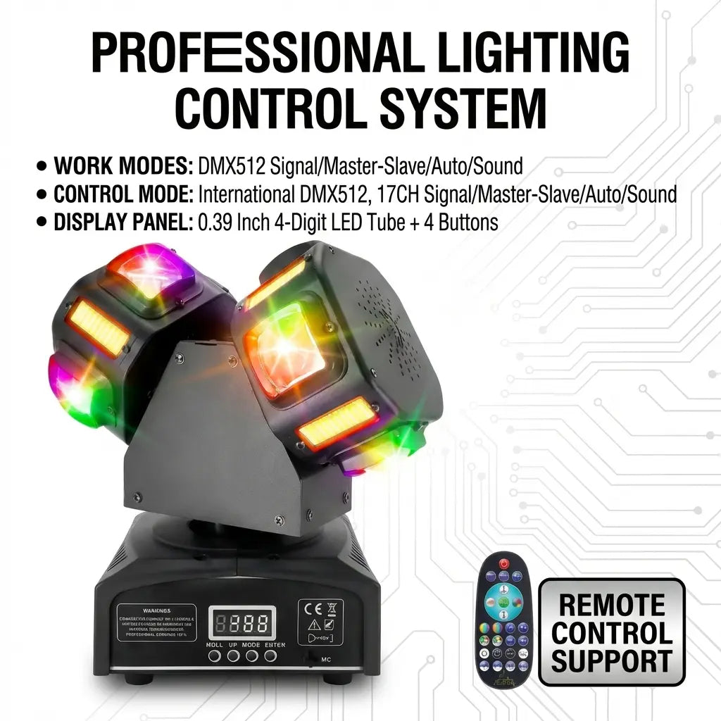 120W Dual Head Moving Head DJ Light – RGBW Beam, Strobe & Laser 3-in-1 Party Stage Lighting