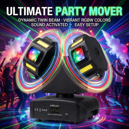120W Dual Head Moving Head DJ Light – RGBW Beam, Strobe & Laser 3-in-1 Party Stage Lighting
