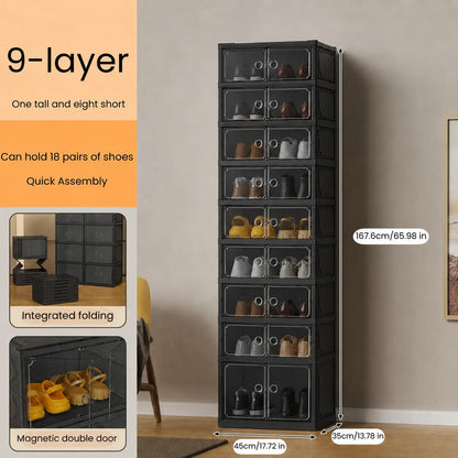 9-Layer Foldable Transparent Shoe Organizer - Stackable & Dust-Proof Storage