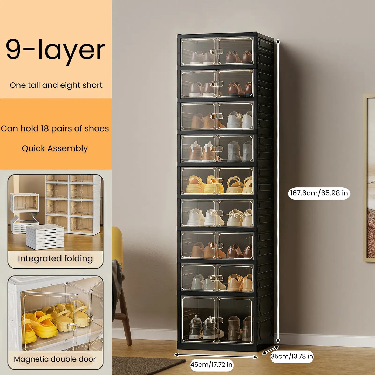 9-Layer Foldable Transparent Shoe Organizer - Stackable & Dust-Proof Storage