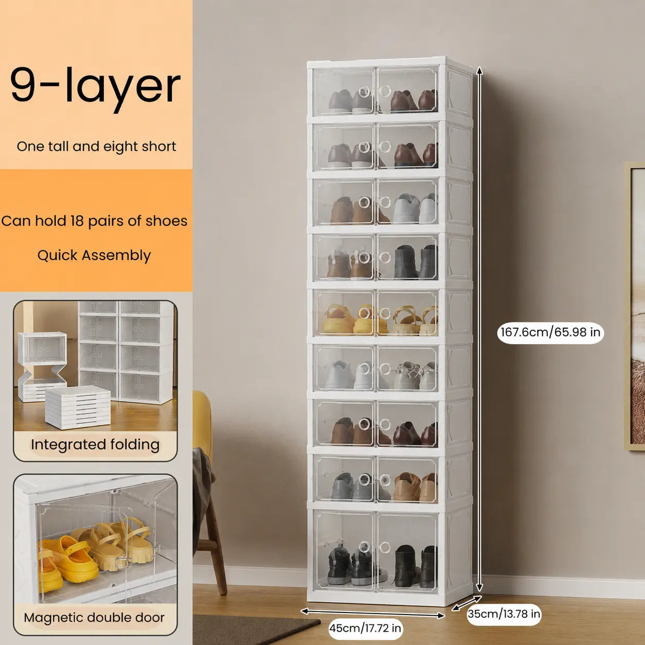 9-Layer Foldable Transparent Shoe Organizer - Stackable & Dust-Proof Storage