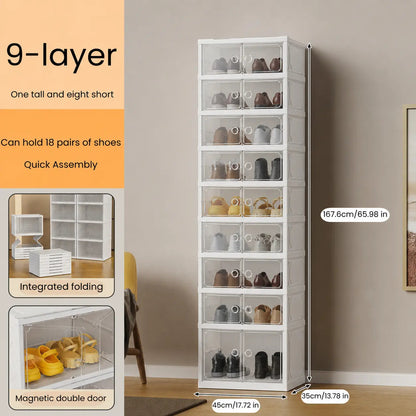 9-Layer Foldable Transparent Shoe Organizer - Stackable & Dust-Proof Storage