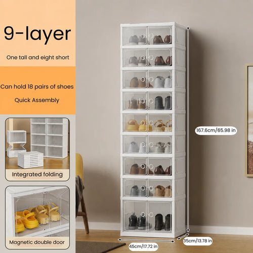 9-Layer Foldable Transparent Shoe Organizer - Stackable & Dust-Proof Storage