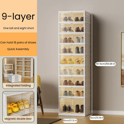 9-Layer Foldable Transparent Shoe Organizer - Stackable & Dust-Proof Storage
