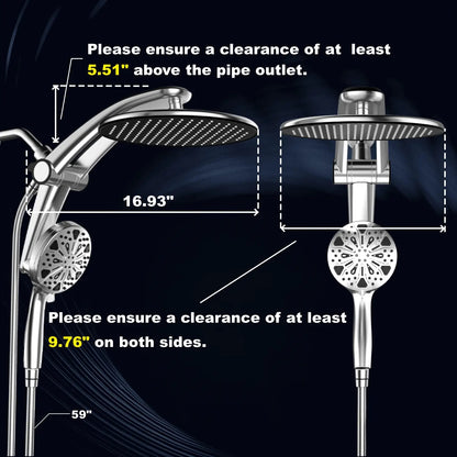 🔥 High Pressure Dual Rain Shower Head Combo – 3-Mode Handheld & Rainfall System | No Drill Installation | Luxury Bathroom Upgrade