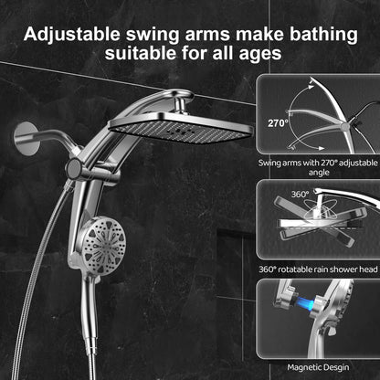 🔥 High Pressure Dual Rain Shower Head Combo – 3-Mode Handheld & Rainfall System | No Drill Installation | Luxury Bathroom Upgrade