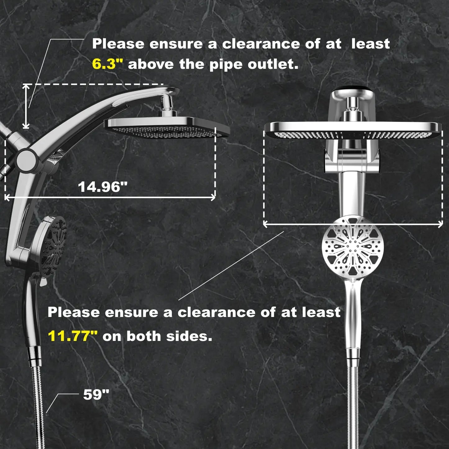 🔥 High Pressure Dual Rain Shower Head Combo – 3-Mode Handheld & Rainfall System | No Drill Installation | Luxury Bathroom Upgrade