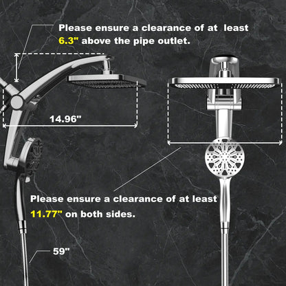 🔥 High Pressure Dual Rain Shower Head Combo – 3-Mode Handheld & Rainfall System | No Drill Installation | Luxury Bathroom Upgrade