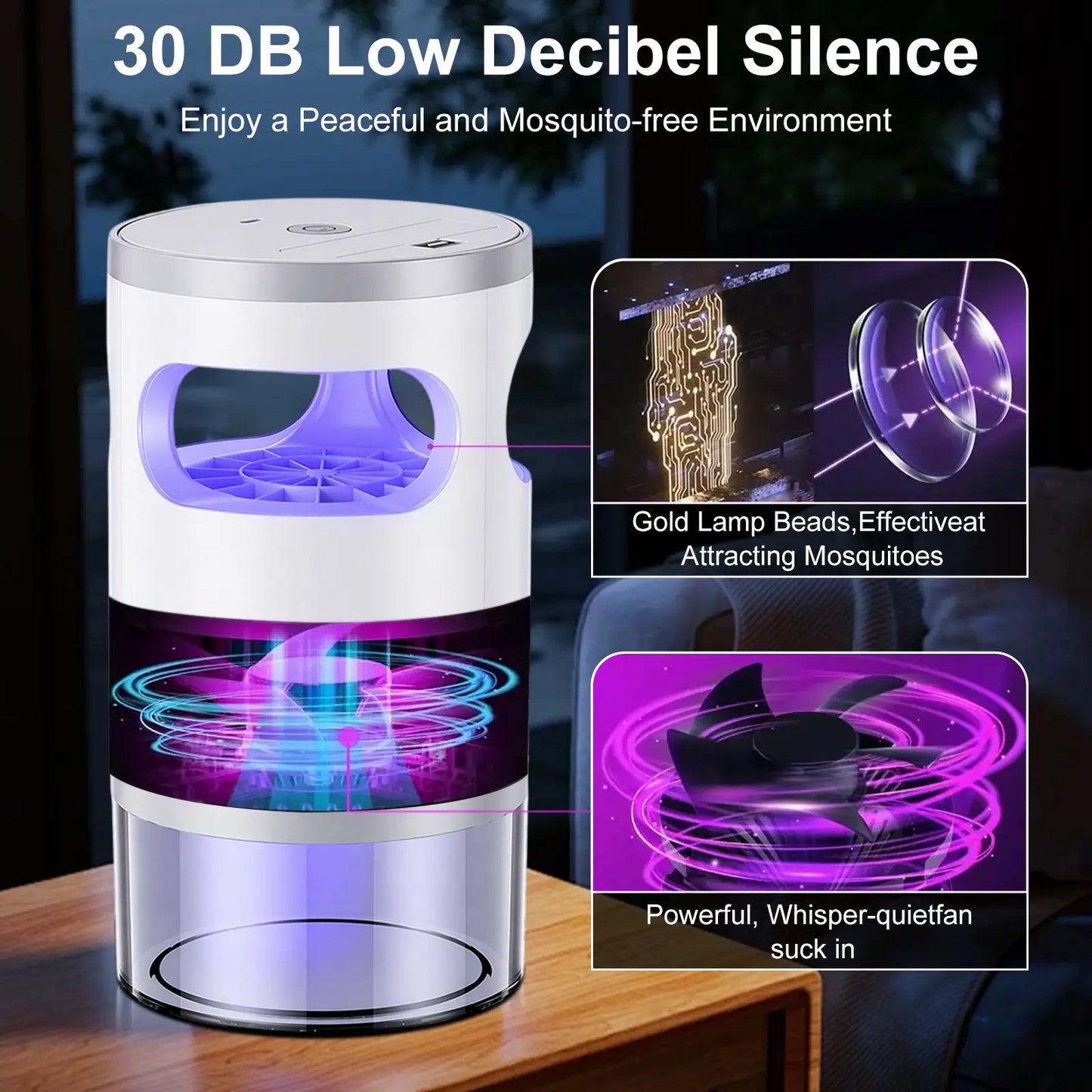 Indoor UV Mosquito Trap - Silent Suction Bug Catcher for Home & Bedroom