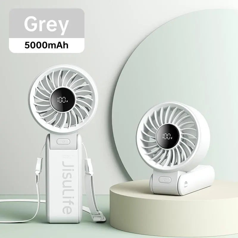 JISULIFE Portable Mini Fan 5000mAh, 150° Foldable USB Fan with 5 Speeds, 3-in-1 Handheld/Desk/Neck Strong Wind Fan, Lightweight Cooling for Travel & Concerts, Perfect Gift for Family & Friends