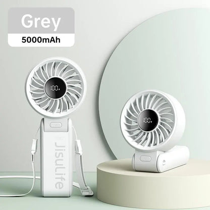 JISULIFE Portable Mini Fan 5000mAh, 150° Foldable USB Fan with 5 Speeds, 3-in-1 Handheld/Desk/Neck Strong Wind Fan, Lightweight Cooling for Travel & Concerts, Perfect Gift for Family & Friends