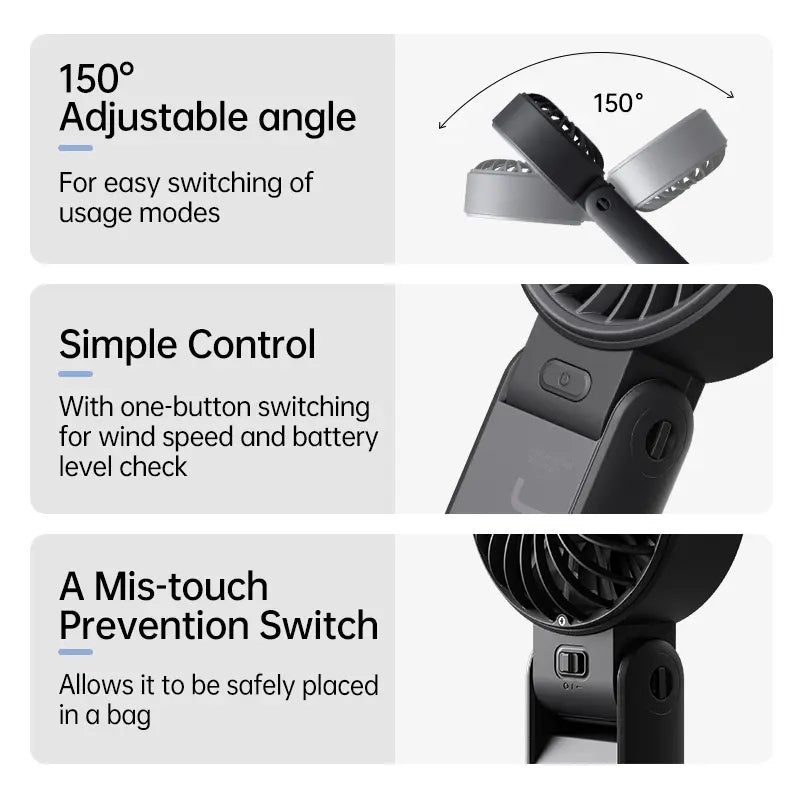 JISULIFE Portable Mini Fan 5000mAh, 150° Foldable USB Fan with 5 Speeds, 3-in-1 Handheld/Desk/Neck Strong Wind Fan, Lightweight Cooling for Travel & Concerts, Perfect Gift for Family & Friends