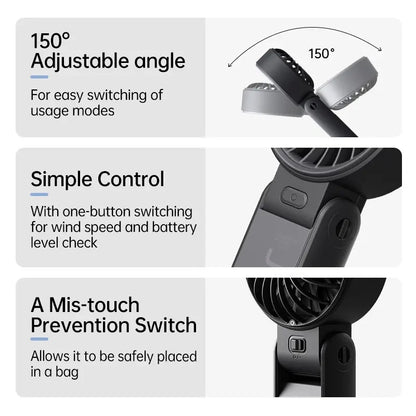 JISULIFE Portable Mini Fan 5000mAh, 150° Foldable USB Fan with 5 Speeds, 3-in-1 Handheld/Desk/Neck Strong Wind Fan, Lightweight Cooling for Travel & Concerts, Perfect Gift for Family & Friends