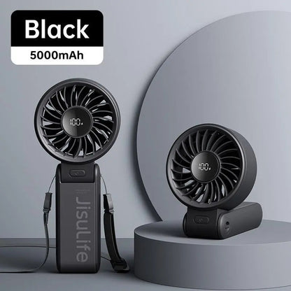JISULIFE Portable Mini Fan 5000mAh, 150° Foldable USB Fan with 5 Speeds, 3-in-1 Handheld/Desk/Neck Strong Wind Fan, Lightweight Cooling for Travel & Concerts, Perfect Gift for Family & Friends
