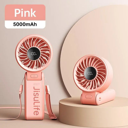 JISULIFE Portable Mini Fan 5000mAh, 150° Foldable USB Fan with 5 Speeds, 3-in-1 Handheld/Desk/Neck Strong Wind Fan, Lightweight Cooling for Travel & Concerts, Perfect Gift for Family & Friends