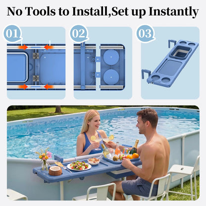 Poolside Bar with Ice Bucket – Foldable Pool Bar Table for Above-Ground Pools
