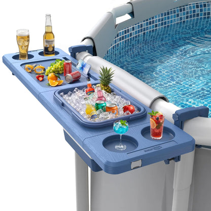 Poolside Bar with Ice Bucket – Foldable Pool Bar Table for Above-Ground Pools