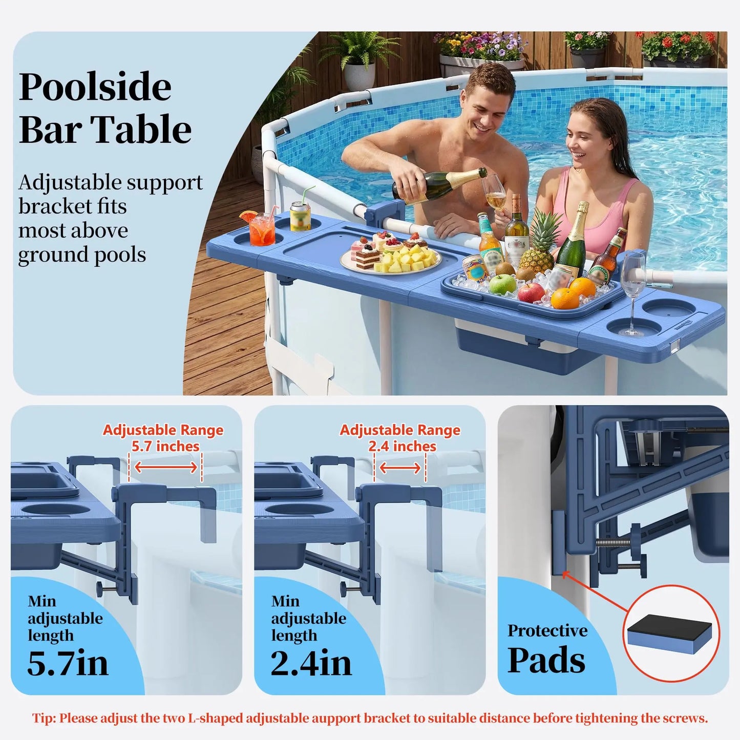 Poolside Bar with Ice Bucket – Foldable Pool Bar Table for Above-Ground Pools