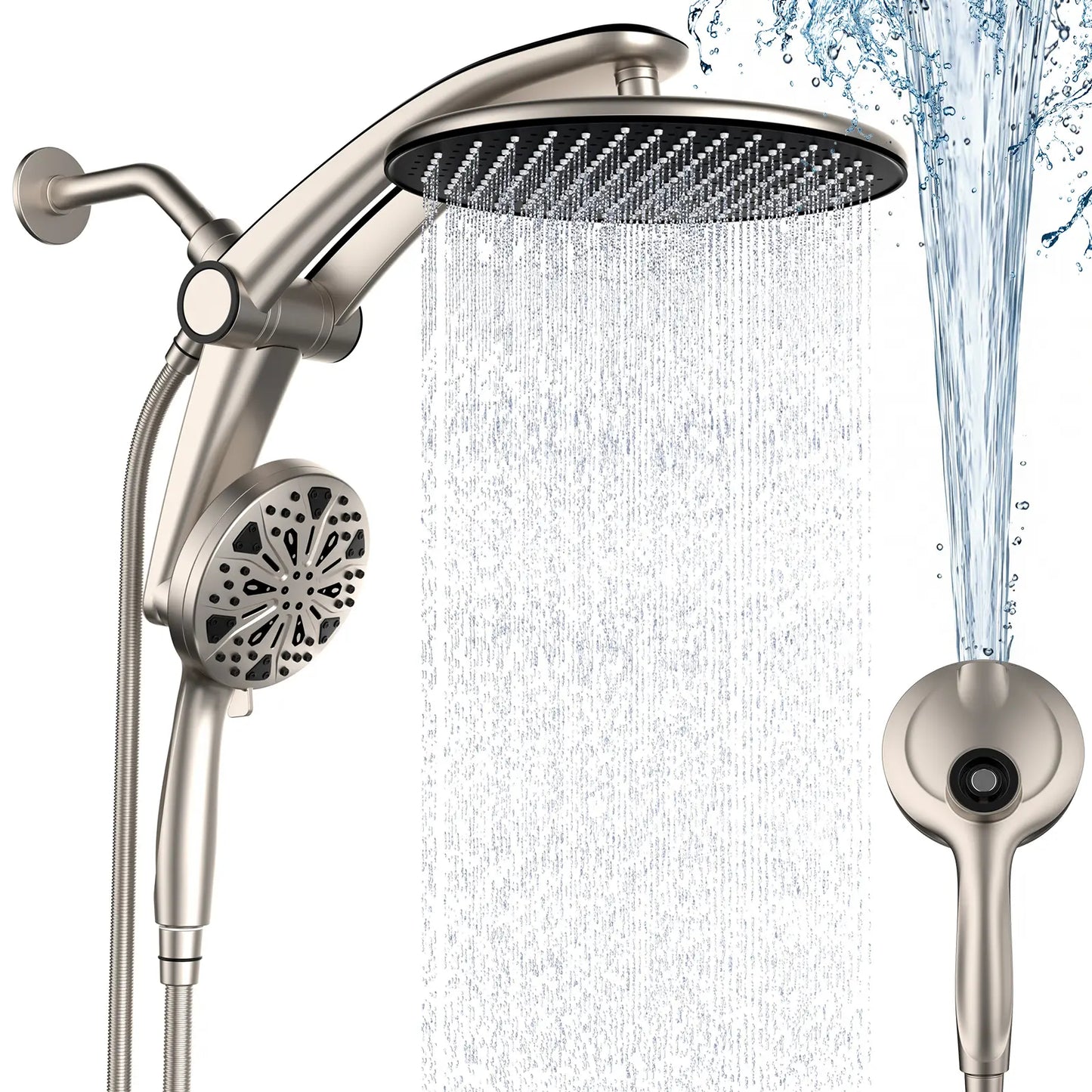 🔥 High Pressure Dual Rain Shower Head Combo – 3-Mode Handheld & Rainfall System | No Drill Installation | Luxury Bathroom Upgrade