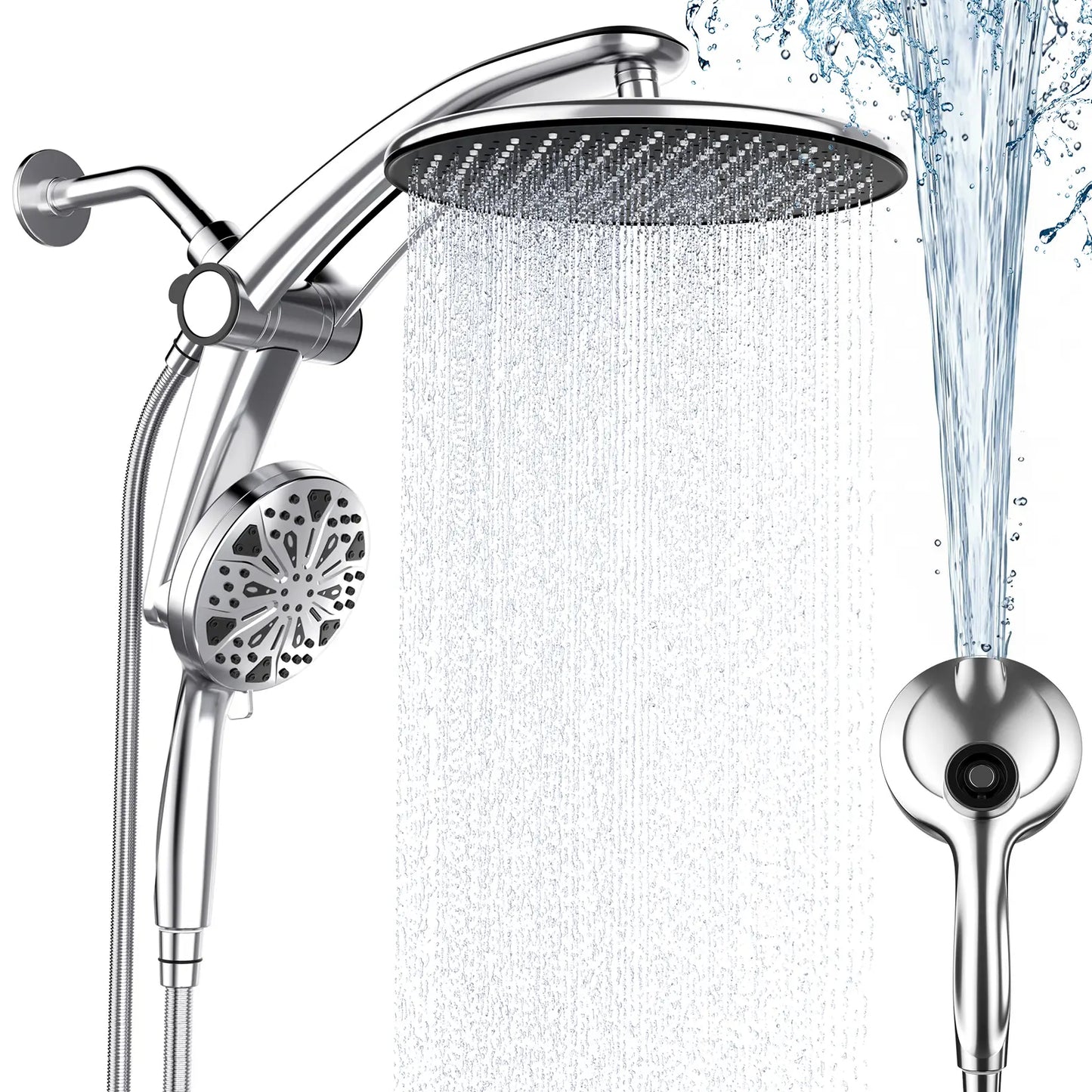 🔥 High Pressure Dual Rain Shower Head Combo – 3-Mode Handheld & Rainfall System | No Drill Installation | Luxury Bathroom Upgrade