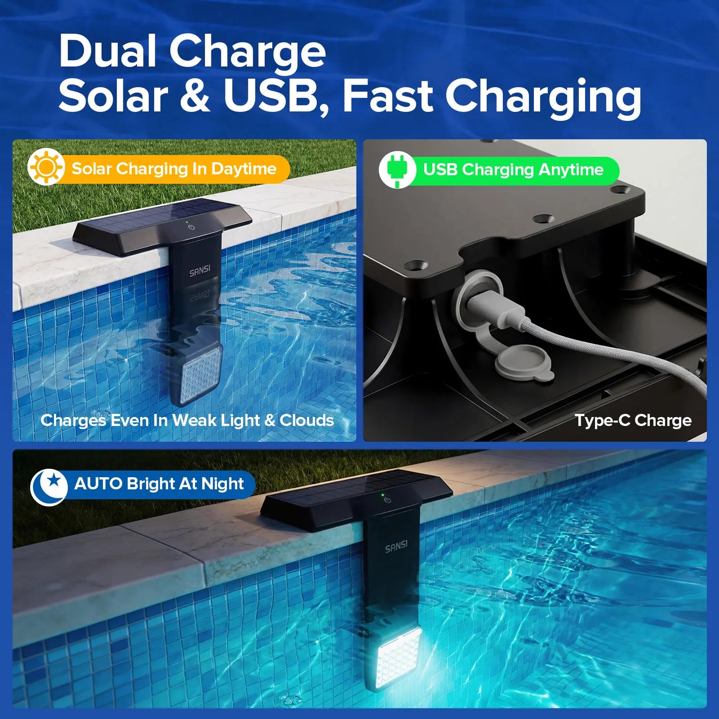 SANSI Solar Poolside RGB Light with Remote, Rechargeable Waterproof Submersible Pool Light for Inground & Above Ground Pools – Enhance Summer Pool Fun Father's Day Gift Ideas , Perfect Outdoor Decoration outdoorfun Summer Wins