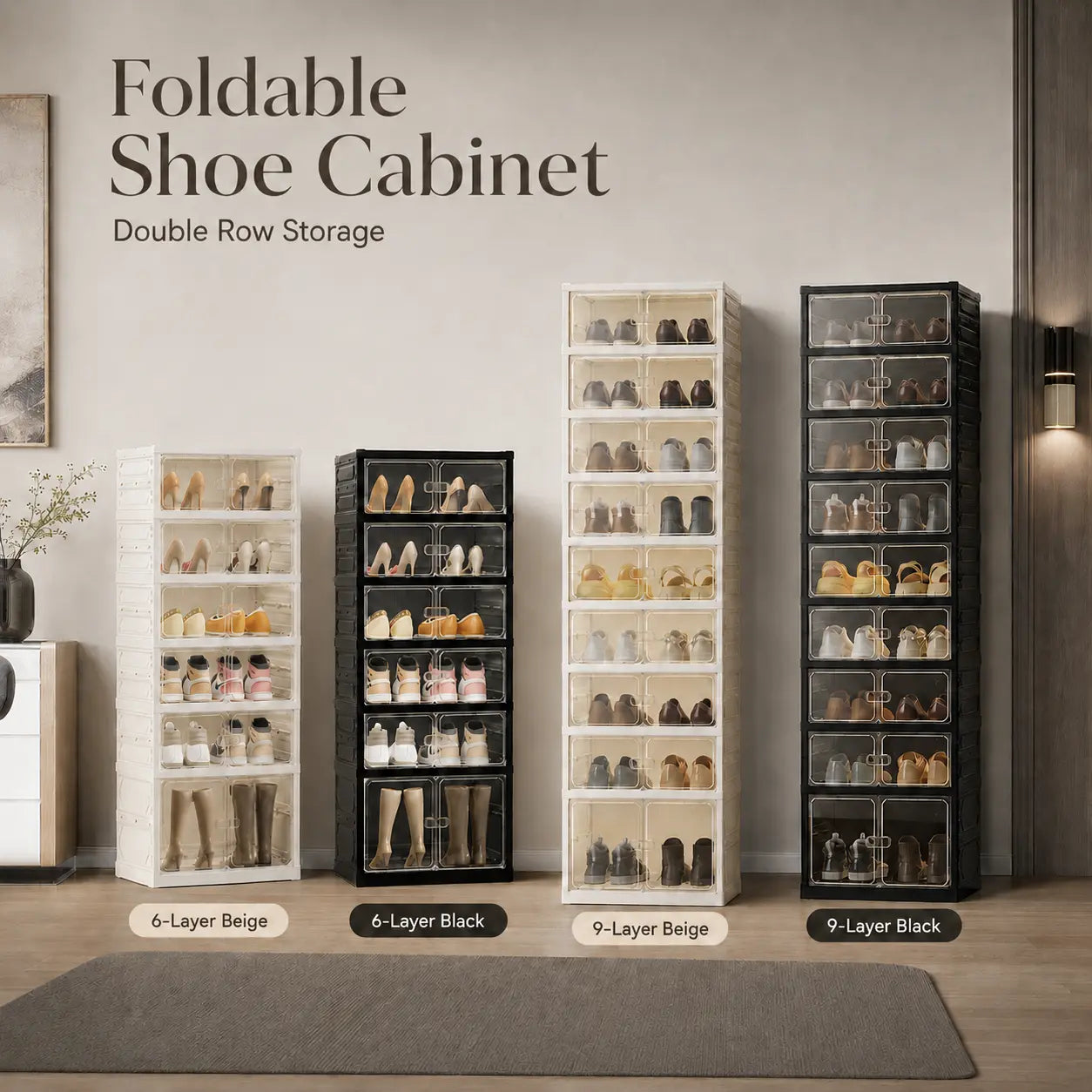 9-Layer Foldable Transparent Shoe Organizer - Stackable & Dust-Proof Storage