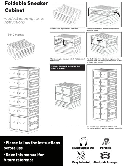 9-Layer Foldable Transparent Shoe Organizer - Stackable & Dust-Proof Storage