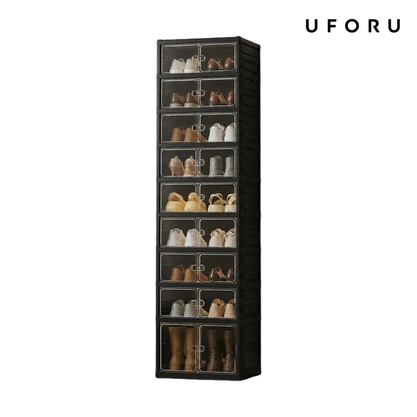 9-Layer Foldable Transparent Shoe Organizer - Stackable & Dust-Proof Storage