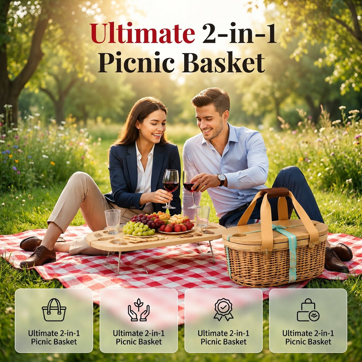 🏕️Ultimate 2-in-1 Picnic Basket-Foldable outdoor picnic table