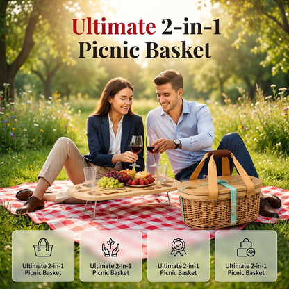 🏕️Ultimate 2-in-1 Picnic Basket-Foldable outdoor picnic table