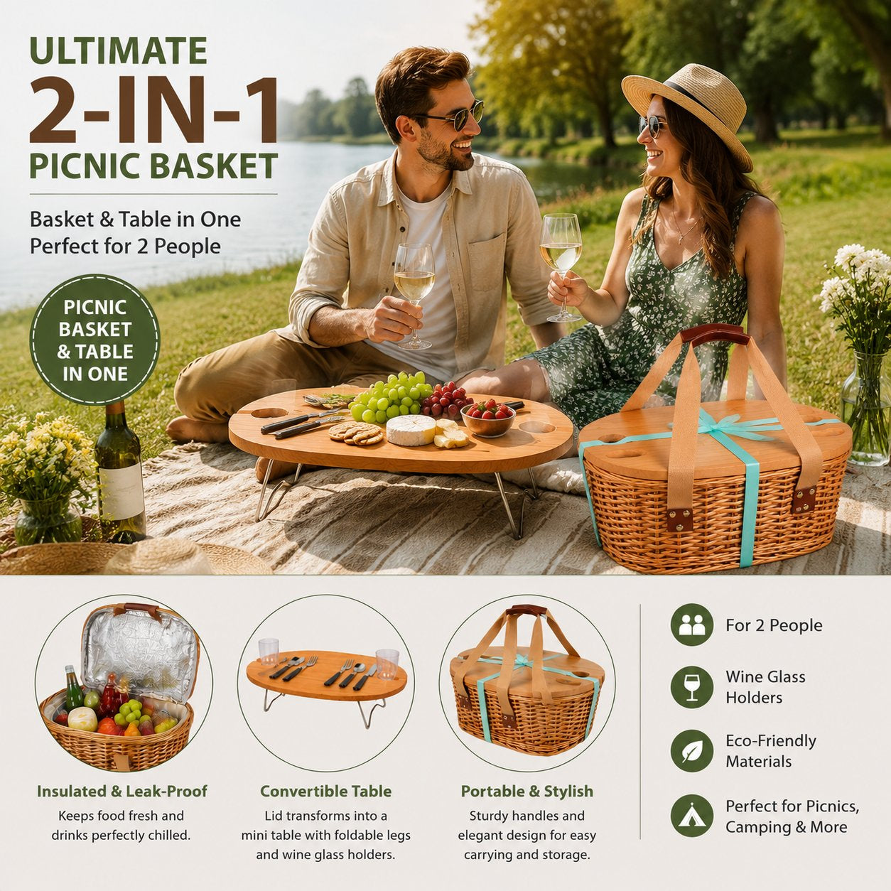 🏕️Ultimate 2-in-1 Picnic Basket-Foldable outdoor picnic table