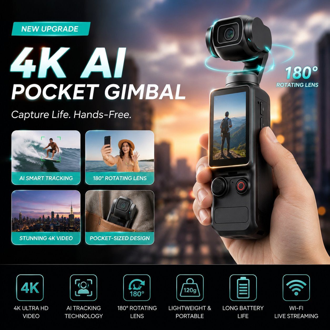Xtra Muse™ Pro — 2.5K AI Pocket Camera with 180° Rotating Lens