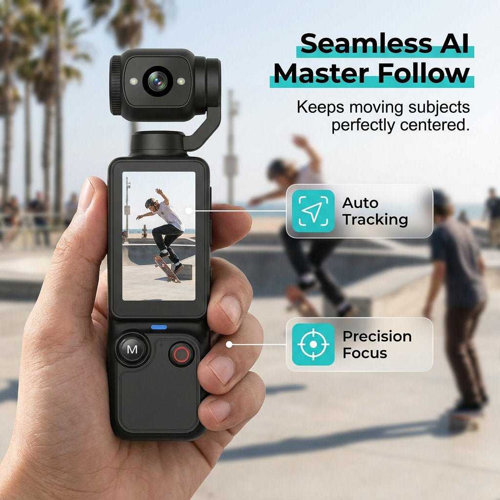 Xtra Muse™ Pro — 2.5K AI Pocket Camera with 180° Rotating Lens